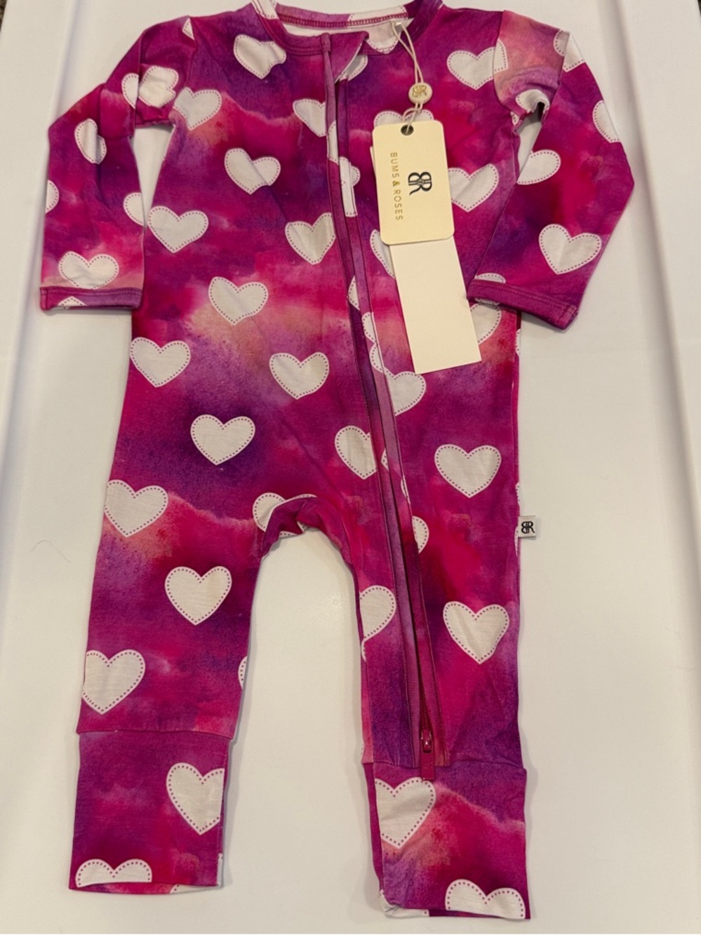 Bunnies & Roses Pink & Purple Heart Zip Footie - Girls (6-9 mo)